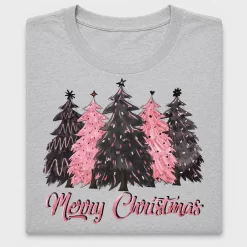 Pink Christmas Trees Merry Christmas DTF Transfer