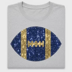 Blue Gold Football Sequin DTF Transfer