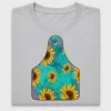 Turquoise Sunflower Cow Tag DTF Transfer