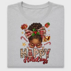 Happy Holidays Messy Bun DTF Transfer
