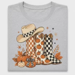 Fall Cowgirl Boots Checkered DTF Transfer
