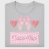 Pink Bow Heart Gingham Name Plate DTF Transfer