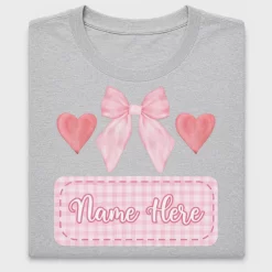 Pink Bow Heart Gingham Name Plate DTF Transfer
