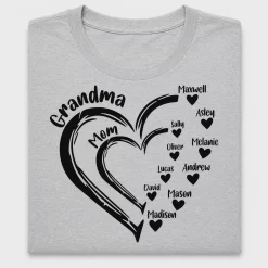 Grandma Mom Kids Names Heart DTF Transfer