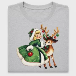 Vintage Christmas Girl Reindeer DTF Transfer