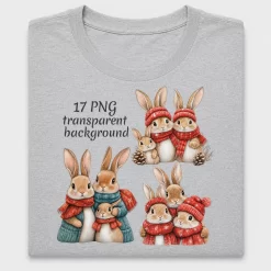 Watercolor Christmas Bunny Family DTF Transfer