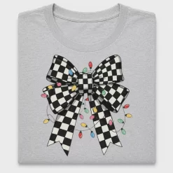 Checkered Christmas Lights Bow DTF Transfer