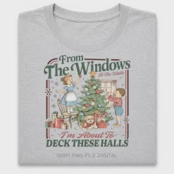 Retro Christmas Kids Deck the Halls DTF Transfer