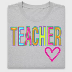 Neon Teacher Heart DTF Transfer