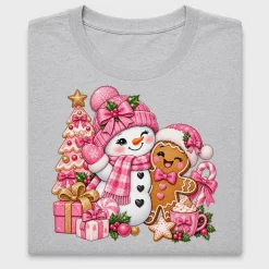 Pink Christmas Snowman DTF Transfer